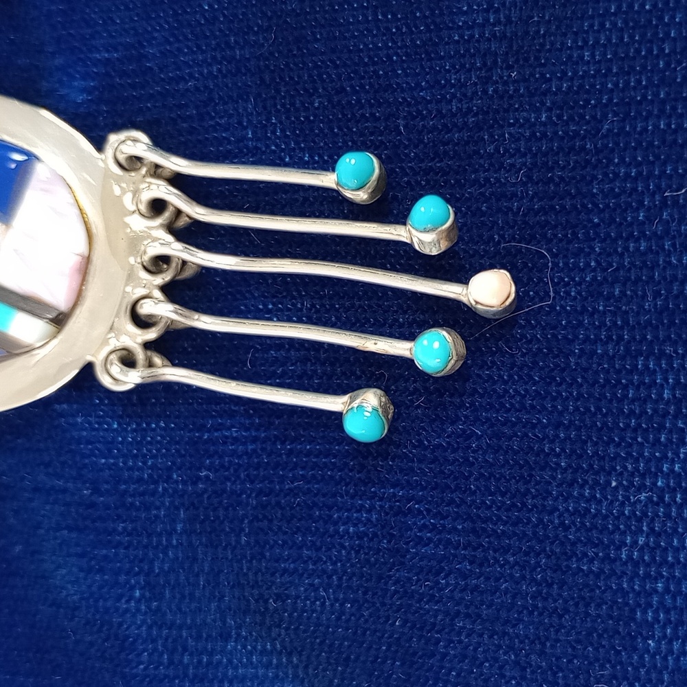 Vintage Native American Multi Stone On Sterling Silver Dangle Earrings Post - Picture 6 of 16